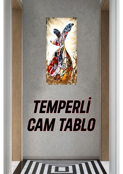 Altın Turna Kuşu Temalı Temperli Cam Dik Tablo 30X60 cm Ebadında Uv Baskı - DCT074