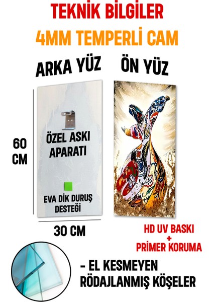Altın Turna Kuşu Temalı Temperli Cam Dik Tablo 30X60 cm Ebadında Uv Baskı - DCT074