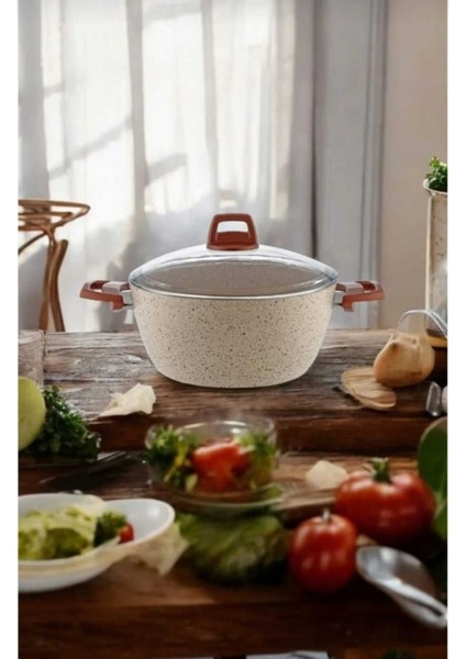 Yüksek Kalite Granit Kaplama Derin Krem Tencere – 26 Cm, Estetik Tasarım