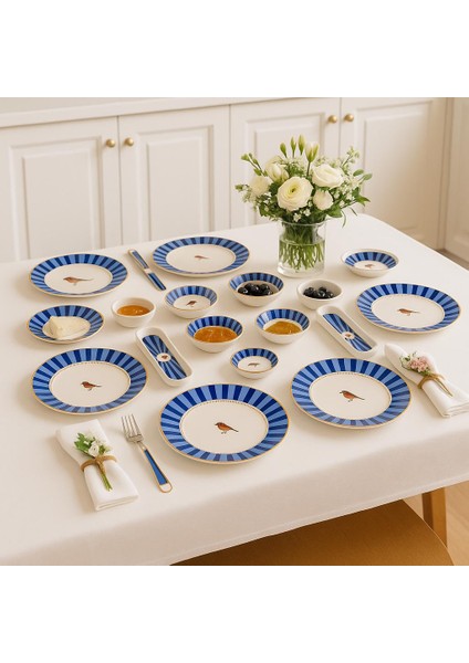 Seramık 6 Kısılık Mavi Kuş Lu 14 Parca Seramık Kahvaltı Takımı fiyatları