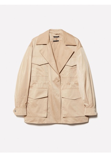 Kruvaze Beli Lastikli Balon Kol Ceket Kadın Kum Rengi Ceket - 325P22KVLN05I fiyatları