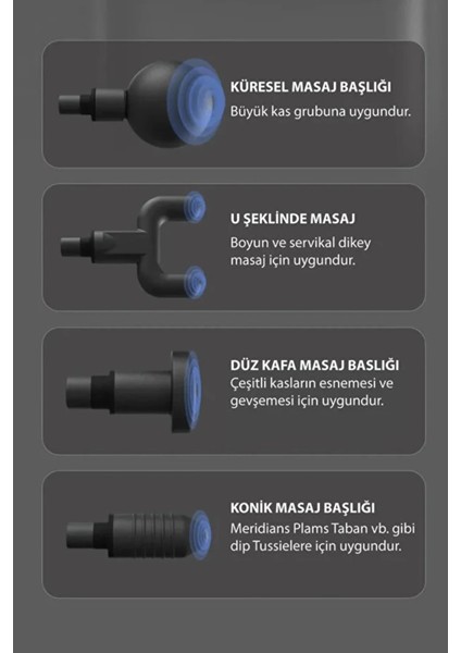 Profesyonel Şarjlı Masaj Tabancası 4 Başlıklı ve 6 Kademeli modelleri