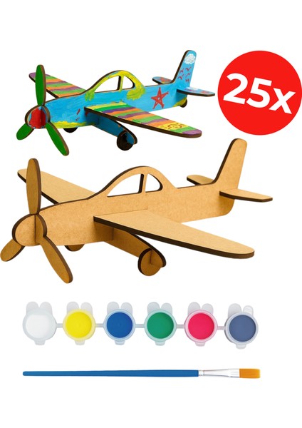 Ahşap Model Boyama - Uçak Tasarım Seti - Uçak Boyama Etkinliği - 25'li