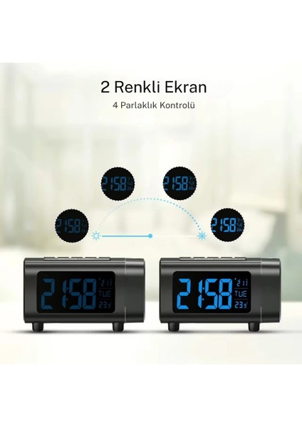 Dijital Radyo Projeksiyonlu Çalar Saat Sıcaklık Monitörü 4 Kademeli Kısma 12/24 Saat Masa Sessiz Çalar Saat fırsatları