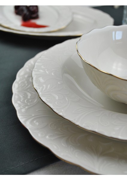 26 Parça 6 Kişilik Porselen Yaldızlı Yemek Takımı Rosen Pera