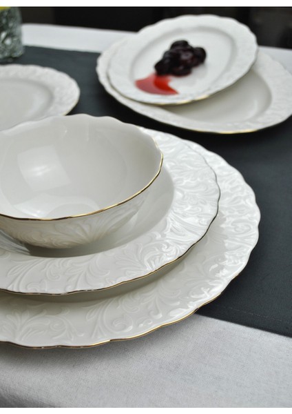 26 Parça 6 Kişilik Porselen Yaldızlı Yemek Takımı Rosen Pera