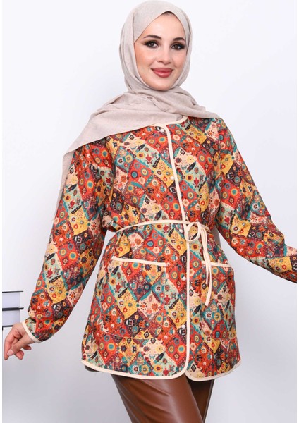 Yeşil Etnik Desenli Cepli Ceket modelleri