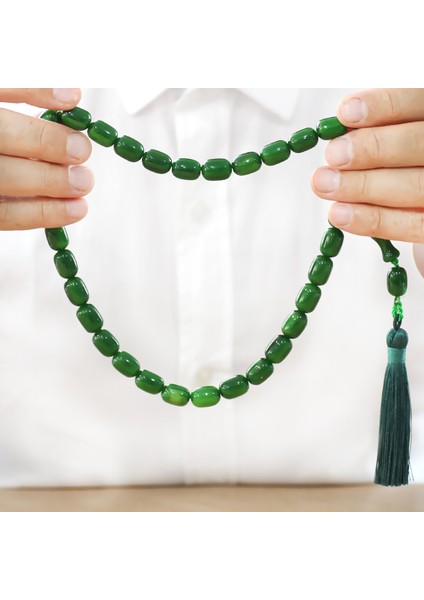 Osmanlı Saray Püsküllü Çubuk Sıkma Kehribar Tesbih Maxi Boy Hareli Yeşil Kapsül Kesim modelleri