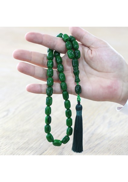 Osmanlı Saray Püsküllü Çubuk Sıkma Kehribar Tesbih Maxi Boy Hareli Yeşil Kapsül Kesim fırsatları