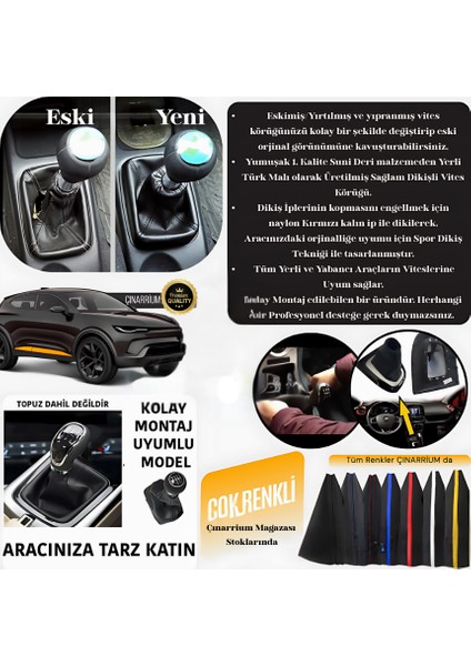 Kia Optima Siyah Deri Prime Tasarım Sarı Spor Dikiş Vites Körüğü