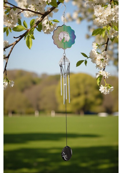 Feng Shui Kedi Temalı Rüzgar Çanı Dış Mekan Bahçe Balkon Süsü Yeni Ev & Arkadaş Hediyesi 60 Cm.