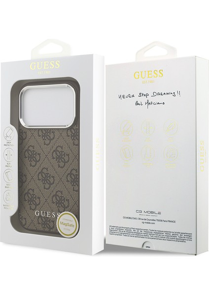 iPhone 17 Pro Max Uyumlu Kılıf Guess Lisanslı M-Safe Özellikli 4g Klasik Yazı Logolu Kapak Kahvereng