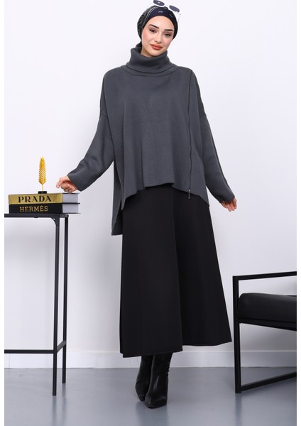 Füme Balıkçı Yaka Fermuarlı Triko Kazak fiyatları