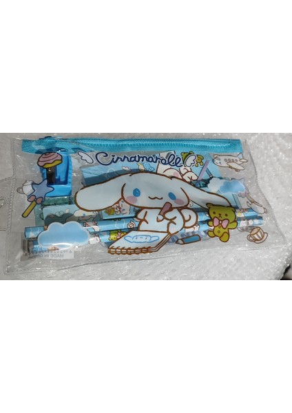 Cinnamaroll Figürlü Şeffaf Kalem Çantalı Kurşun Kalem Silgi Cetvel Kalemtraş Seti