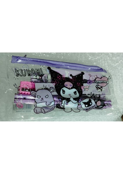 Kuromi Figürlü Şeffaf Kalem Çantalı Kurşun Kalem Silgi Cetvel Kalemtraş Seti