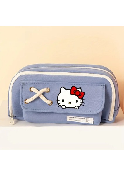 Hello Kitty Figürlü 3 Bölmeli Bağcık Süslemeli Kalem Kutusu/çantası AD6124