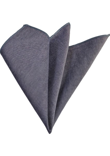 Mavi Mor Geçişli Kot Kumaş Görünümlü Pamuk Cep Yaka Mendili