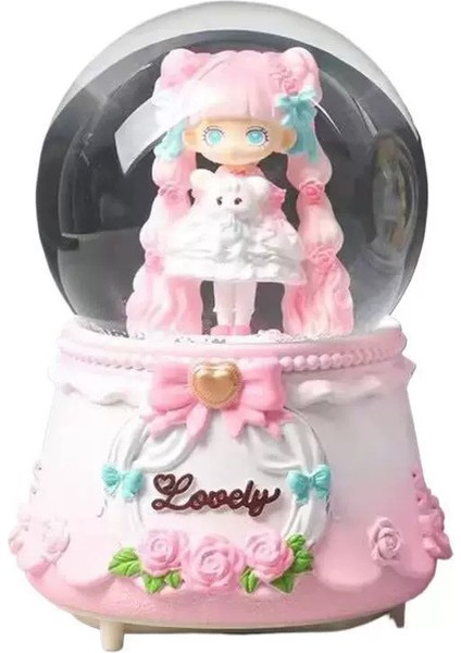 Sevimli Kız Büyük Boy Püskürtmeli Müzikli Işıklı Kar Küresi