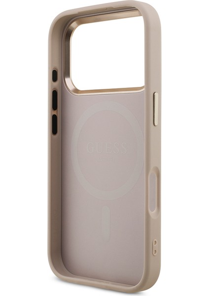 iPhone 17 Pro Kılıf Guess Lisanslı M-Safeli Gold Kamera Çerçeveli Taşlı Üçgen Logo 4g Desenli Pembe