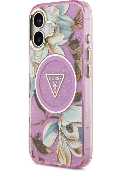 iPhone 17 Kılıf Guess Lisanslı M-Safeli Simli Çiçek Desenli Metal Kamera Çerçeveli Üçgen Logolu Mor fiyatları