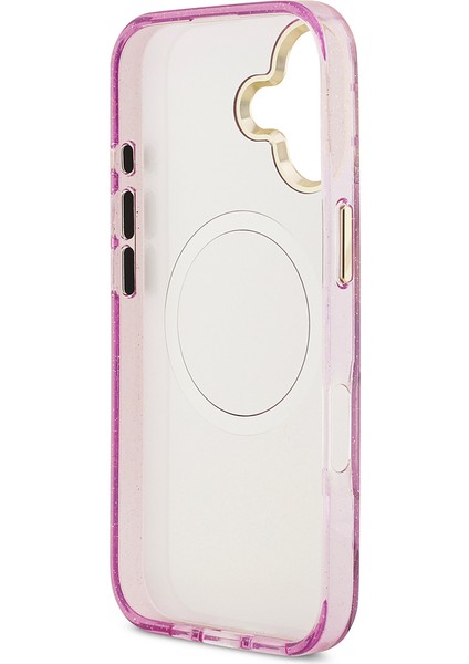 iPhone 17 Kılıf Guess Lisanslı M-Safeli Simli Çiçek Desenli Metal Kamera Çerçeveli Üçgen Logolu Mor