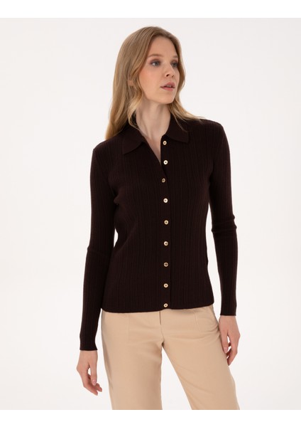 Kadın Kahverengi Slim Fit Triko Hırka 50316338-VR029 modelleri