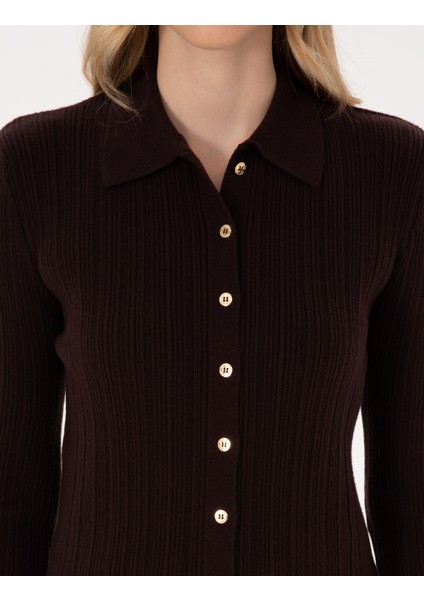 Kadın Kahverengi Slim Fit Triko Hırka 50316338-VR029