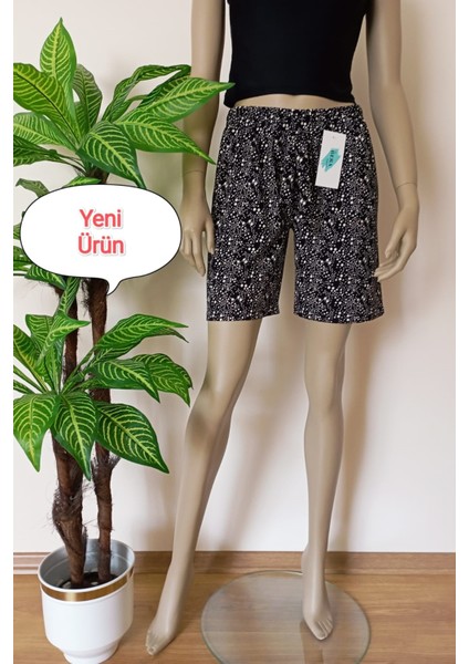 Kadın Yumuşacık Baskılı Rahat Kalıp Penye Şort