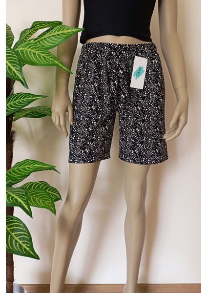 Kadın Yumuşacık Baskılı Rahat Kalıp Penye Şort