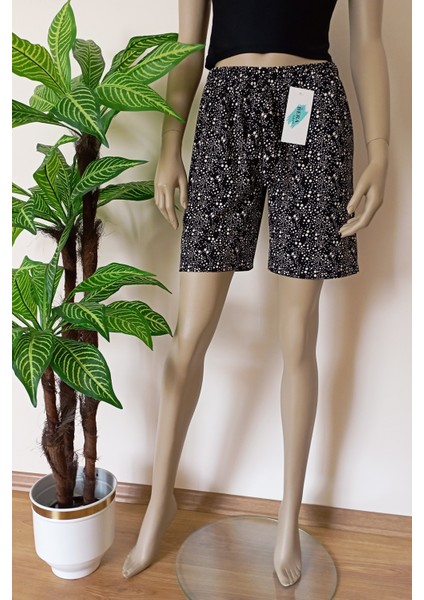 Kadın Yumuşacık Baskılı Rahat Kalıp Penye Şort