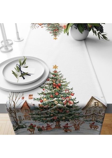 Dijital Baskılı Runner - Yılbaşı / Christmas Desenli - 140X40 cm