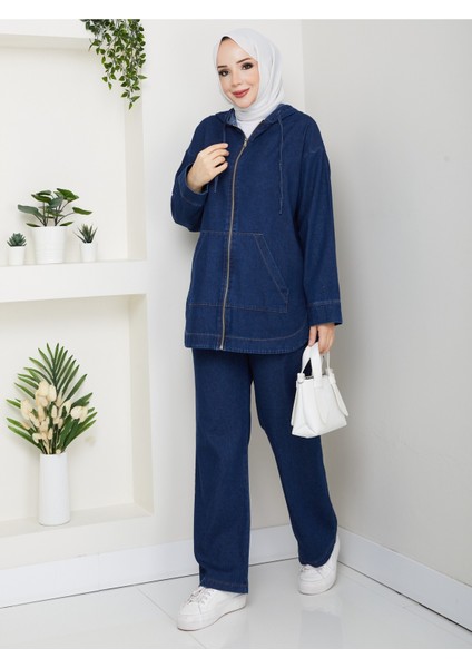 Kadın Pantolonlu Ikili Salaş Kot Takım -PMK488