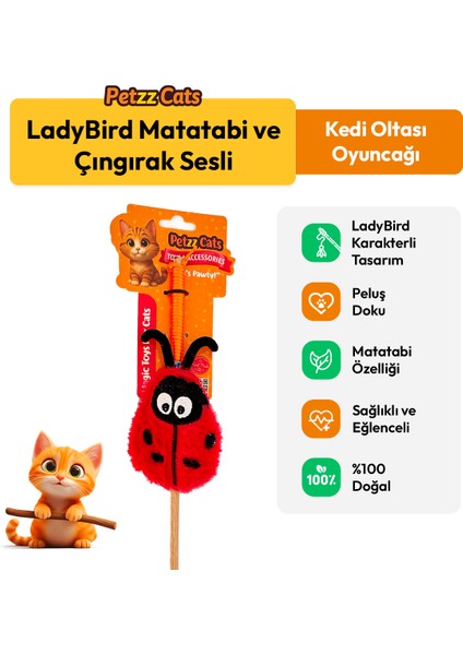 Ladybird Matatabi ve Çıngırak Sesli Kedi Oltası Oyuncağı