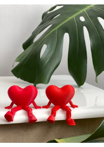 Sevimli 2'li Oturan Kalp Figürü - Dekoratif Ofis/ev Hediyesi Kırmızı