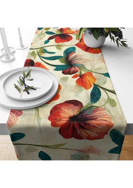 Dijital Baskılı Runner - Çiçek Desenli - 140X40 cm