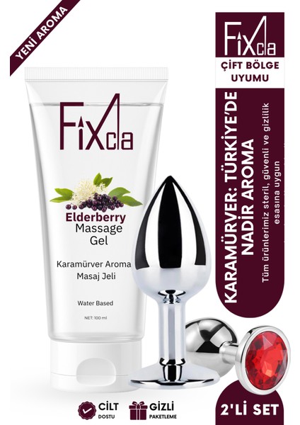 Karamürver Aromalı Su Bazlı Kayganlaştırıcı Jel 100 ml + Kırmızı Taşlı Metal Anal Plug 7 cm 2’li Set