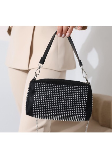 Mini Boy Taş Tasarımlı Kadın El ve Omuz Çantası
