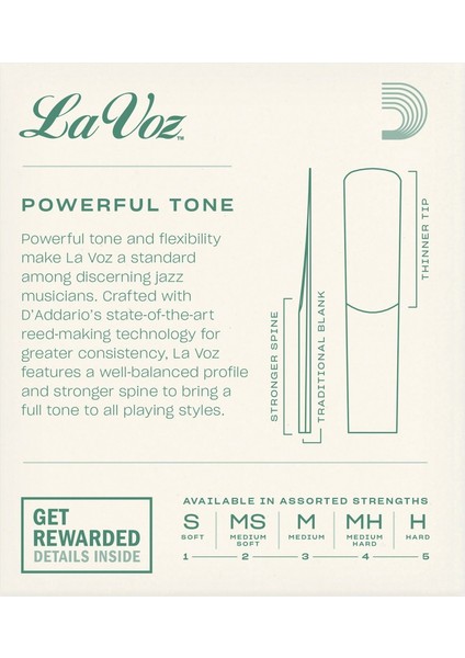 D'addario Woodwinds La Voz RJC10MD Alto Saksafon Kamışı Medium fiyatları