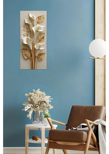Altın Detaylı Beyaz Zambak Temalı Temperli Cam Dik Tablo 30X60 cm Ebadında Uv Baskı - DCT036 fırsatları