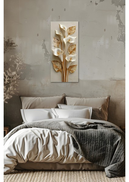 Altın Detaylı Beyaz Zambak Temalı Temperli Cam Dik Tablo 30X60 cm Ebadında Uv Baskı - DCT036 indirimleri