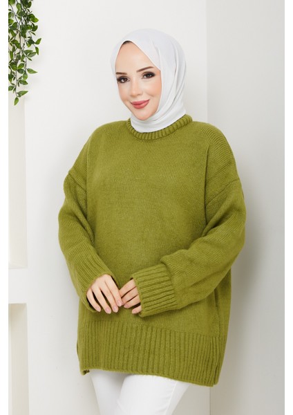 Kadın Bisiklet Yaka Oversize Triko Kazak -PMK485