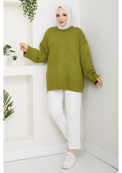 Kadın Bisiklet Yaka Oversize Triko Kazak -PMK485 fiyatları