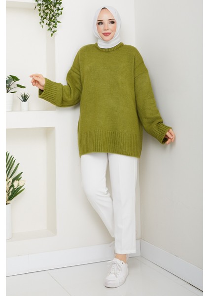 Kadın Bisiklet Yaka Oversize Triko Kazak -PMK485 modelleri