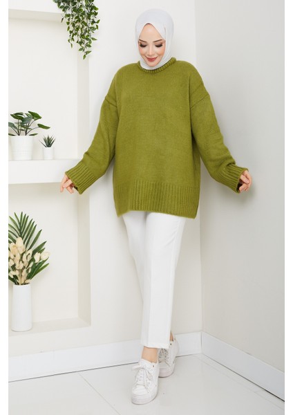 Kadın Bisiklet Yaka Oversize Triko Kazak -PMK485 fırsatları