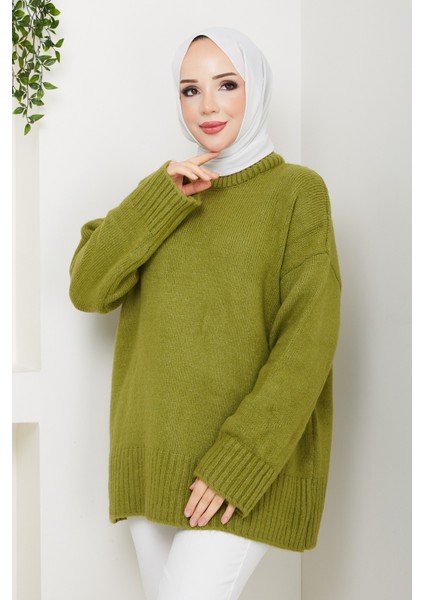 Kadın Bisiklet Yaka Oversize Triko Kazak -PMK485 indirimleri