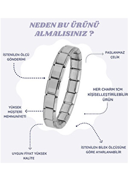 Italyan Charm Unisex Bileklik – Yazısız, Paslanmaz Çelik, Modern Italyan Stili Takı fırsatları