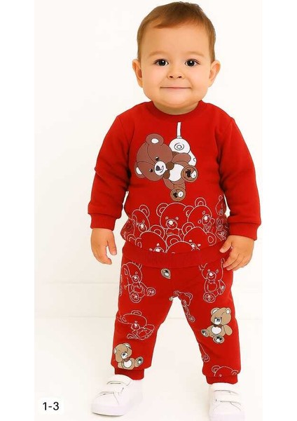 Kırmızı Ayıcık 1-2-3 Yaş Çocuk Alt Üst Takım Pijama Takım