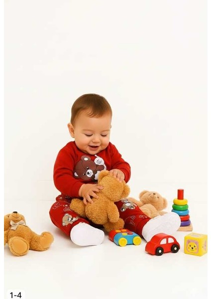 Kırmızı Ayıcık 1-2-3 Yaş Çocuk Alt Üst Takım Pijama Takım fırsatları