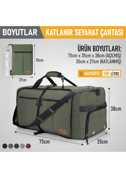 Katlanabilir Seyahat Çantası, Ayakkabı Bölmeli Hafta Sonu Geceleme, Katlanır Hurç 100L - Haki fiyatları