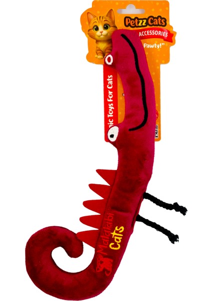Petzzcats Crody Matatabi ve Çıngırak Sesli Peluş Kedi Oyuncağı Bordo 30X8 cm